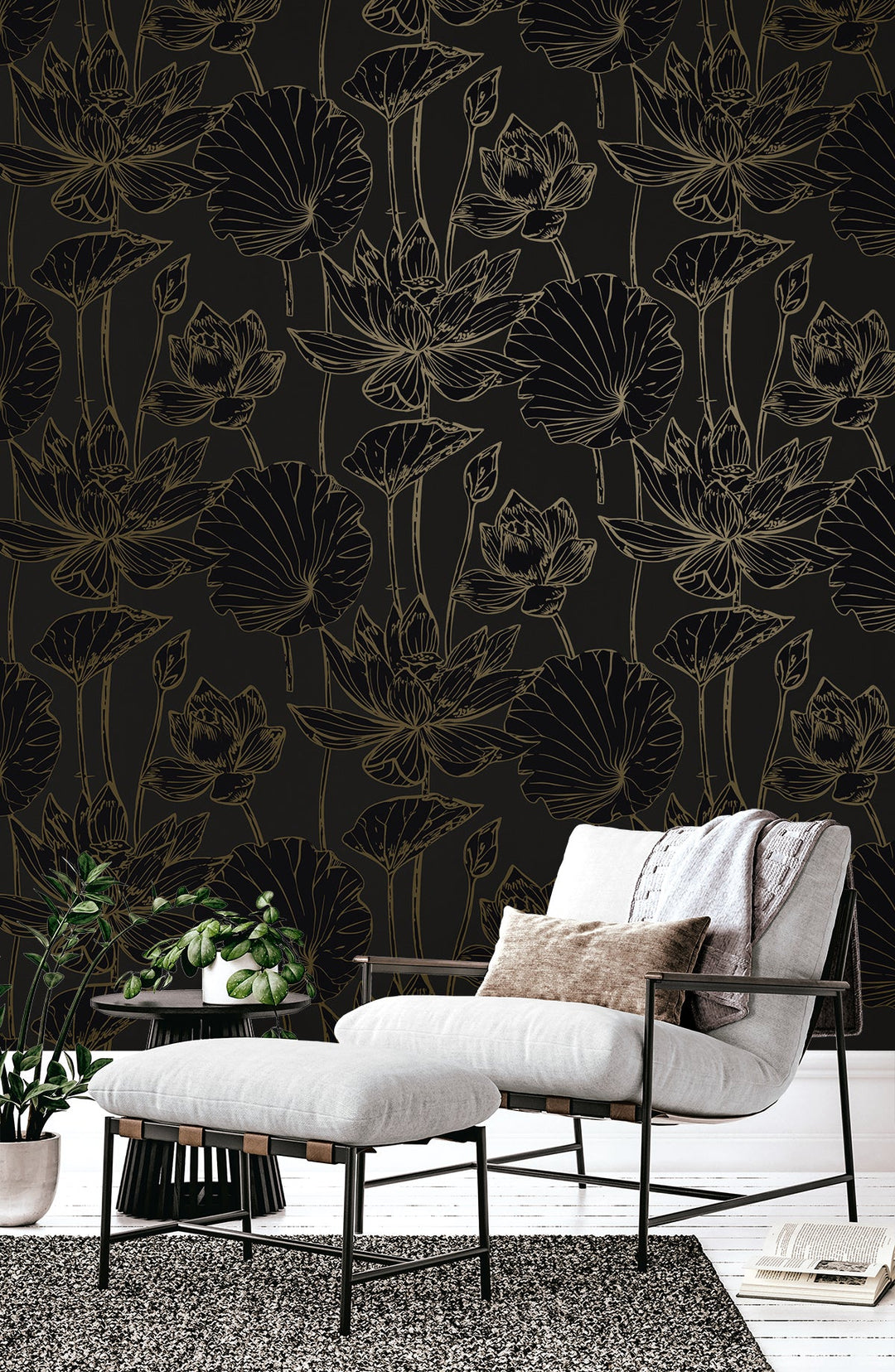 Viola Floral Espresso & Metallic Bronze WH40700 by Seabrook Designs Designer Wallpaper