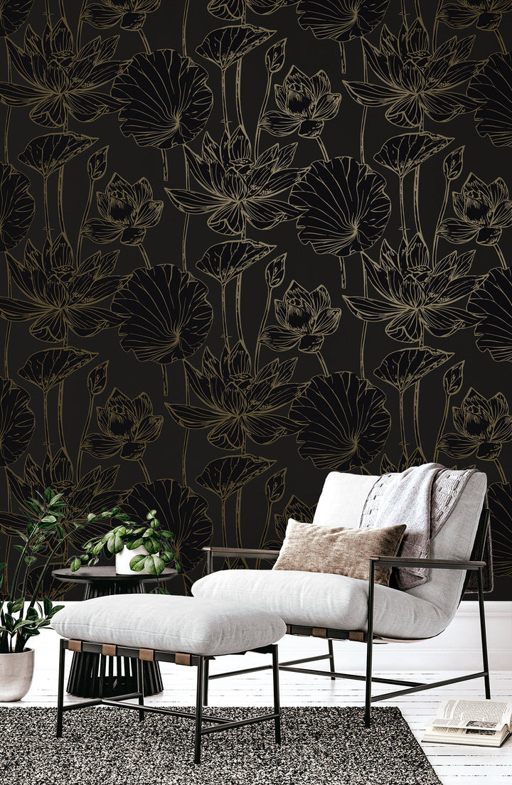 Viola Floral Espresso & Metallic Bronze WH40700 by Seabrook Designs Designer Wallpaper