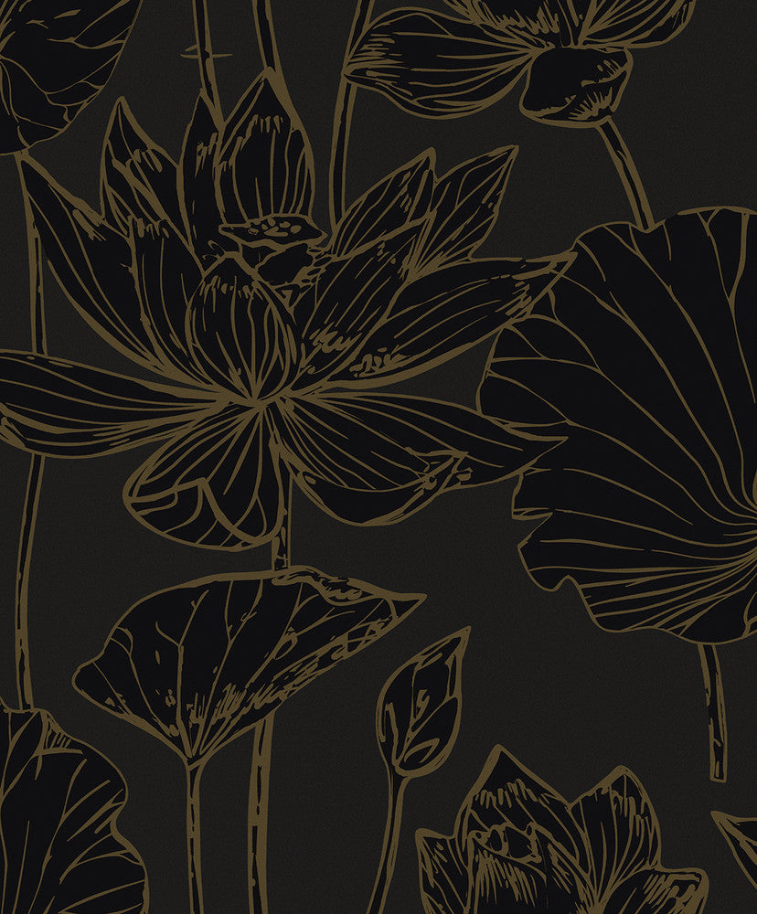 Viola Floral Espresso & Metallic Bronze by Seabrook Wallpaper Piano Netherlands 57.5 25.2" 20.9" - Fabric Carolina -
