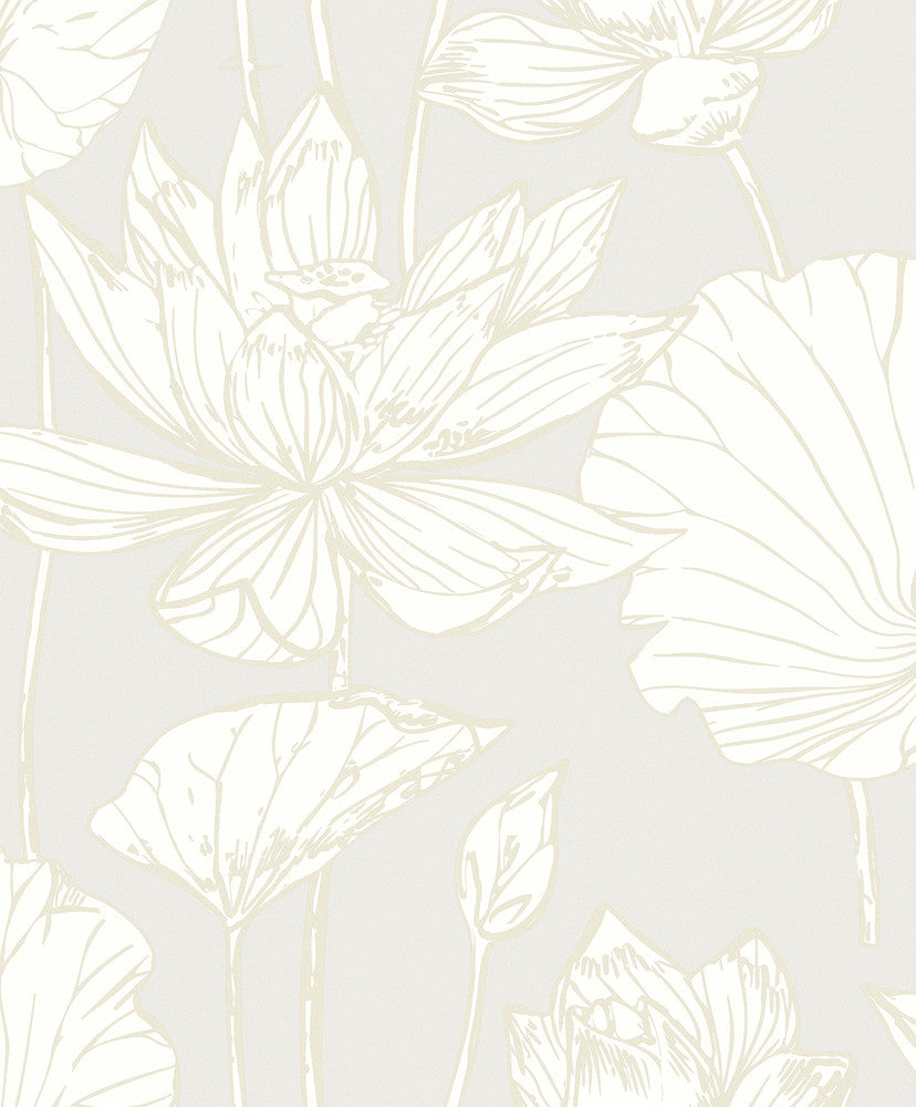 Viola Floral Metallic Coconut & Cream by Seabrook Wallpaper Piano Netherlands 57.5 25.2" 20.9" - Fabric Carolina -