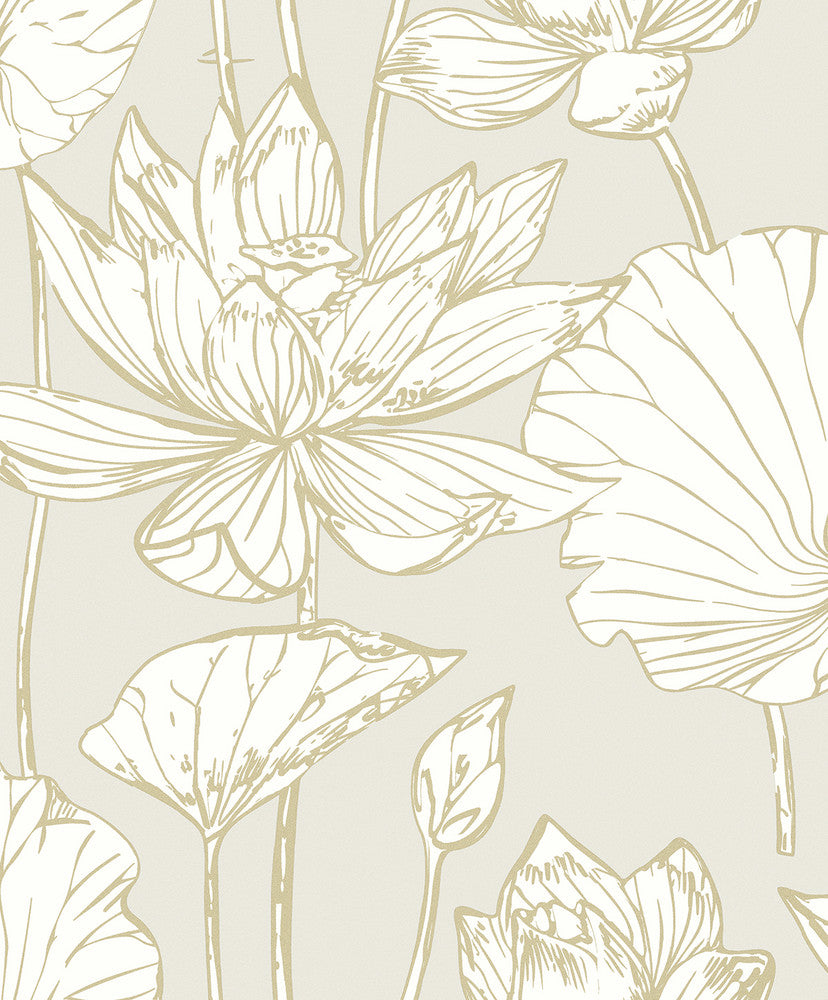Viola Floral Neutral & Metallic Gold by Seabrook Wallpaper Piano Netherlands 57.5 25.2" 20.9" - Fabric Carolina -