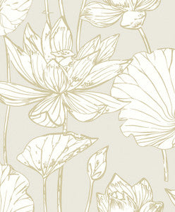 Viola Floral Neutral & Metallic Gold by Seabrook Wallpaper