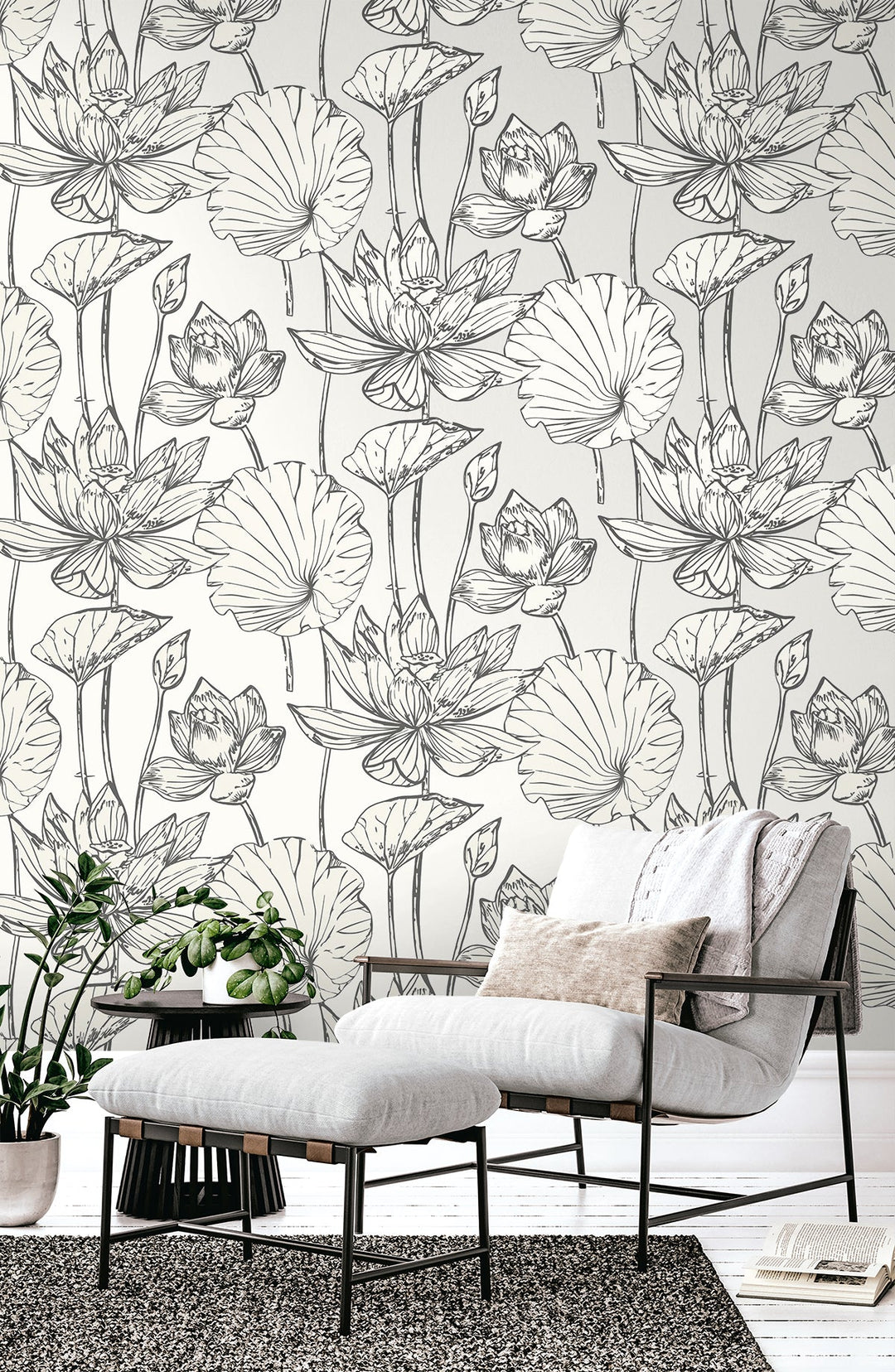Viola Floral Metallic Ivory & Ash WH40720 by Seabrook Designs Designer Wallpaper