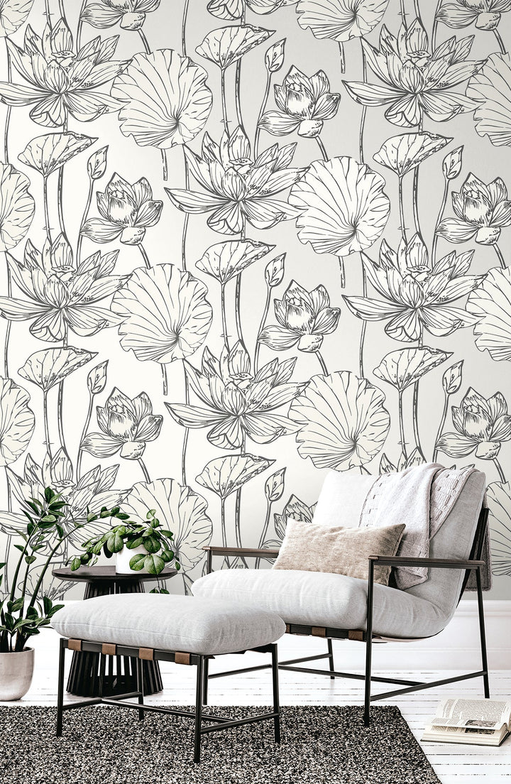 Viola Floral Metallic Ivory & Ash WH40720 by Seabrook Designs Designer Wallpaper