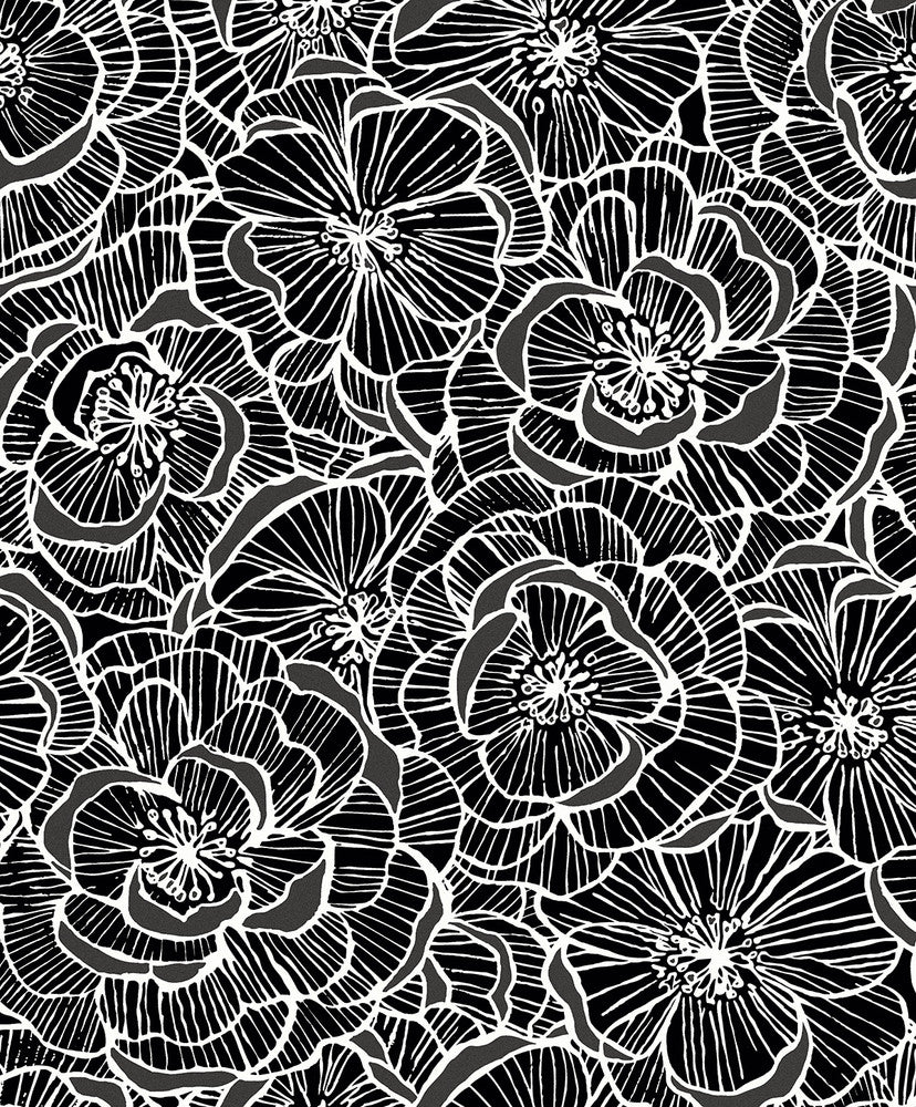 Alejandra Floral Metallic Charcoal & Black by Seabrook Wallpaper Piano Netherlands 57.5 25.2" 20.9" - Fabric Carolina -