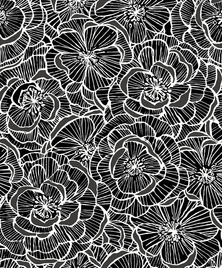 Alejandra Floral Metallic Charcoal & Black by Seabrook Wallpaper Piano Netherlands 57.5 25.2" 20.9" - Fabric Carolina -
