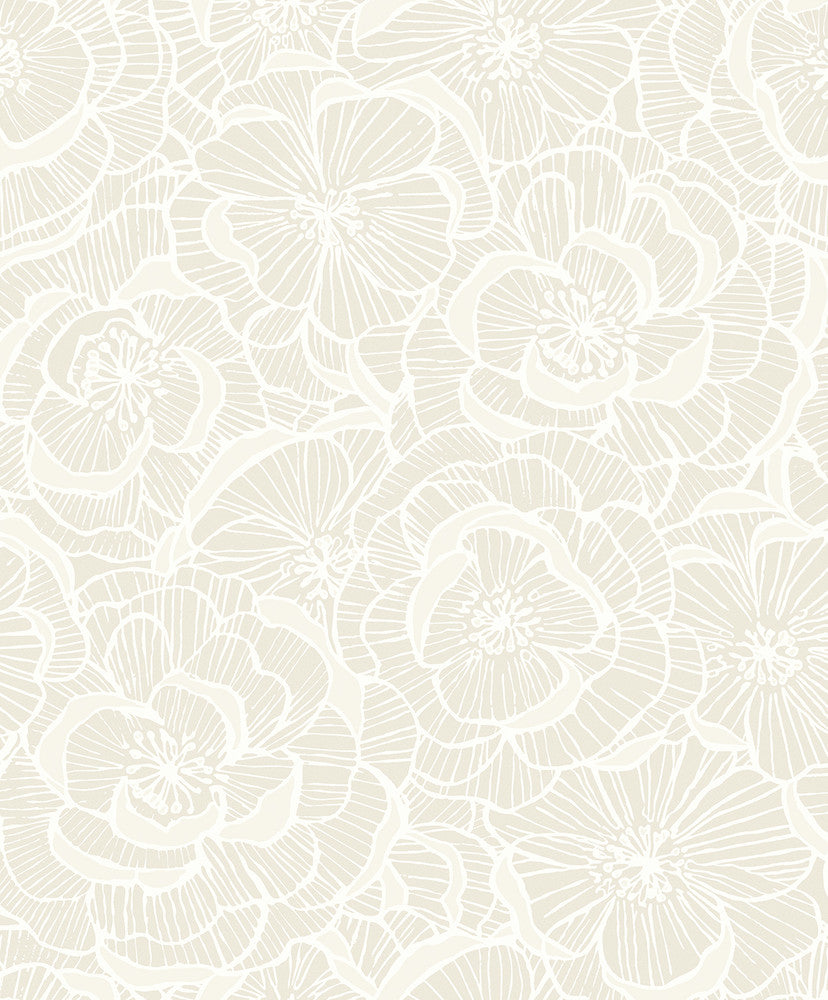 Alejandra Floral Metallic Almond & Cream by Seabrook Wallpaper Piano Netherlands 57.5 25.2" 20.9" - Fabric Carolina -