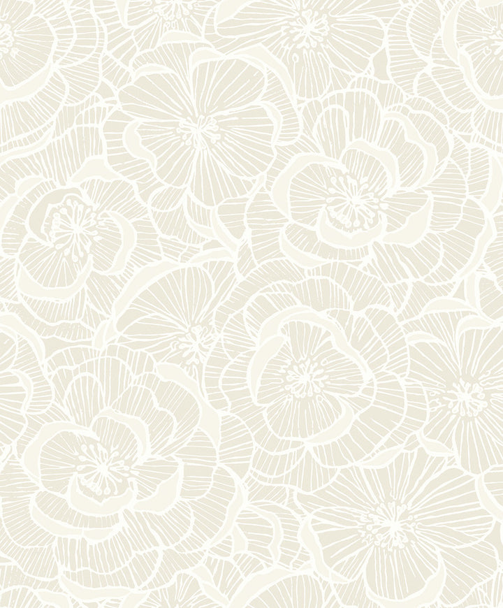 Alejandra Floral Metallic Almond & Cream by Seabrook Wallpaper Piano Netherlands 57.5 25.2" 20.9" - Fabric Carolina -