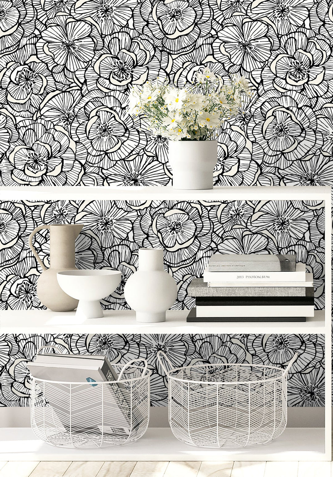 Alejandra Floral Metallic Ivory & Nightfall WH40810 by Seabrook Designs Designer Wallpaper