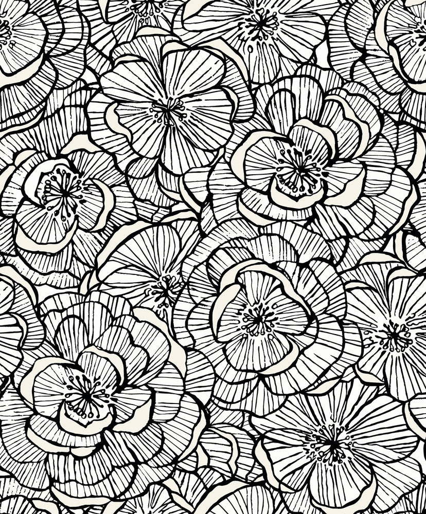 Alejandra Floral Metallic Ivory & Nightfall by Seabrook Wallpaper Piano Netherlands 57.5 25.2" 20.9" - Fabric Carolina -