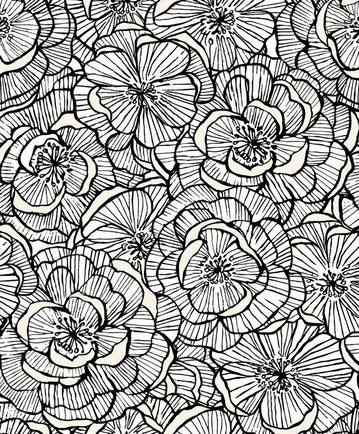 Alejandra Floral Metallic Ivory & Nightfall by Seabrook Wallpaper Piano Netherlands 57.5 25.2" 20.9" - Fabric Carolina -