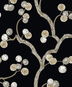 Allegra Branches Jet Black & Metallic Gold by Seabrook Wallpaper