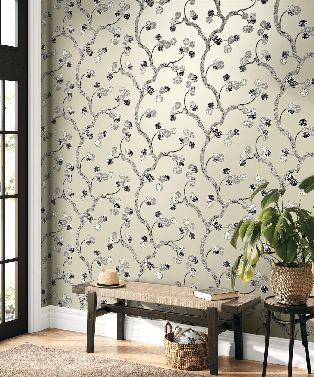 Allegra Branches Metallic Champagne & Stone WH41015 by Seabrook Designs Designer Wallpaper
