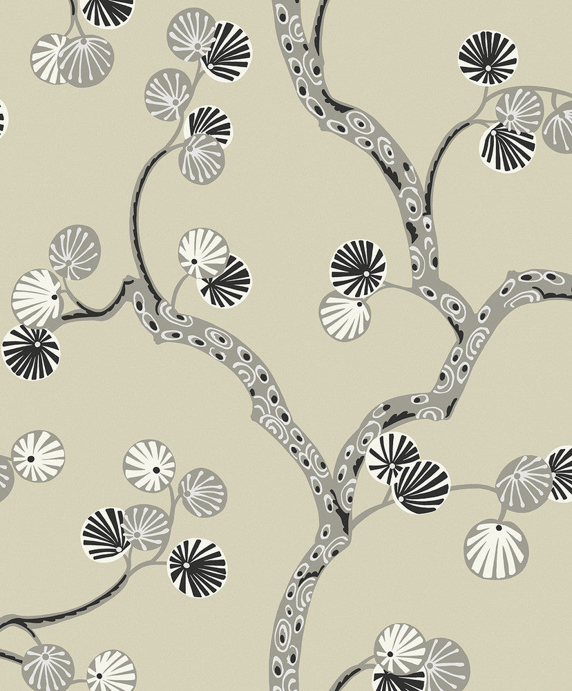 Allegra Branches Metallic Champagne & Stone by Seabrook Wallpaper Piano Netherlands 57.5 25.2" 20.9" - Fabric Carolina -
