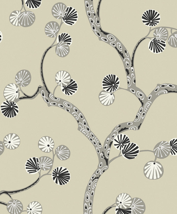 Allegra Branches Metallic Champagne & Stone by Seabrook Wallpaper Piano Netherlands 57.5 25.2" 20.9" - Fabric Carolina -