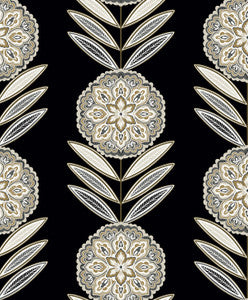 Belle Floral Stripe Black Tie & Metallic Gold by Seabrook Wallpaper