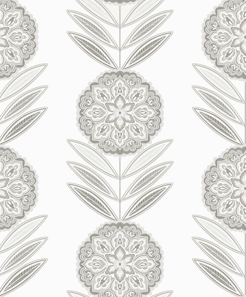 Belle Floral Stripe Smoke by Seabrook Wallpaper Piano Netherlands 57.5 12.6" 20.9" - Fabric Carolina -