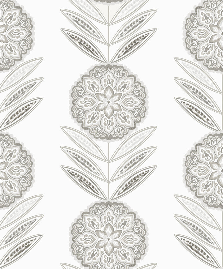 Belle Floral Stripe Smoke by Seabrook Wallpaper Piano Netherlands 57.5 12.6" 20.9" - Fabric Carolina -
