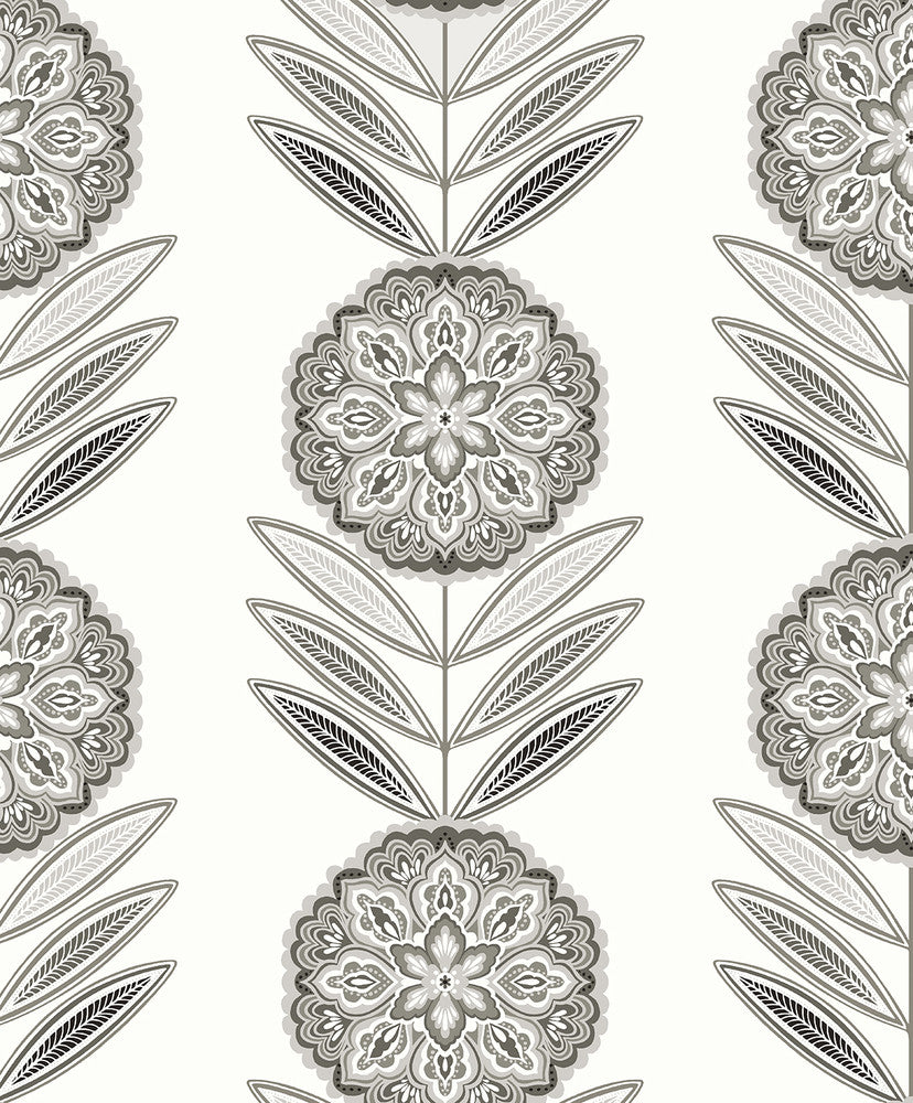 Belle Floral Stripe Mushroom by Seabrook Wallpaper Piano Netherlands 57.5 12.6" 20.9" - Fabric Carolina -