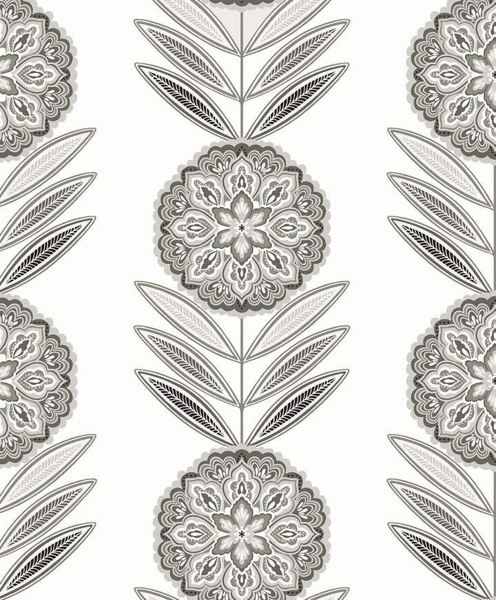 Belle Floral Stripe Mushroom by Seabrook Wallpaper Piano Netherlands 57.5 12.6" 20.9" - Fabric Carolina -