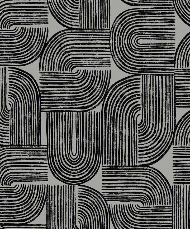Piper Geometric Metallic Silver Sea & Black by Seabrook Wallpaper Piano Netherlands 57.5 25.2" 20.9" - Fabric Carolina -