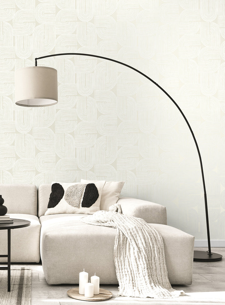 Piper Geometric Metallic Champagne & Flour WH41320 by Seabrook Designs Designer Wallpaper