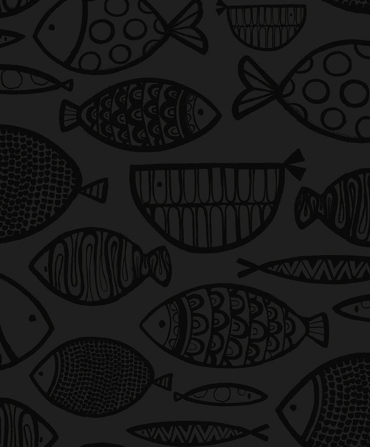 Cadence Fish Metallic Volcanic Black by Seabrook Wallpaper Piano Netherlands 57.5 25.2" 20.9" - Fabric Carolina -