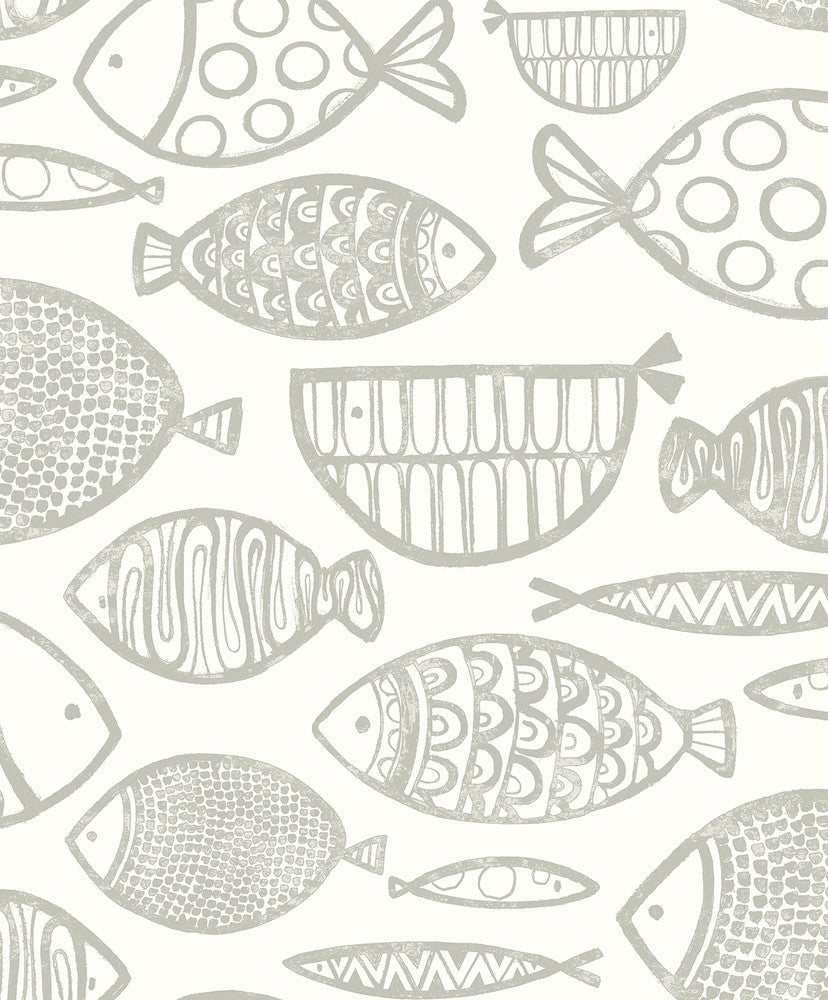 Cadence Fish Lily Grey by Seabrook Wallpaper Piano Netherlands 57.5 25.2" 20.9" - Fabric Carolina -