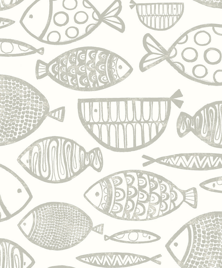 Cadence Fish Lily Grey by Seabrook Wallpaper Piano Netherlands 57.5 25.2" 20.9" - Fabric Carolina -