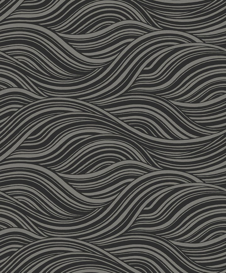 Melody Waves Metallic Charcoal & Black by Seabrook Wallpaper Piano Netherlands 57.5 12.6" 20.9" - Fabric Carolina -