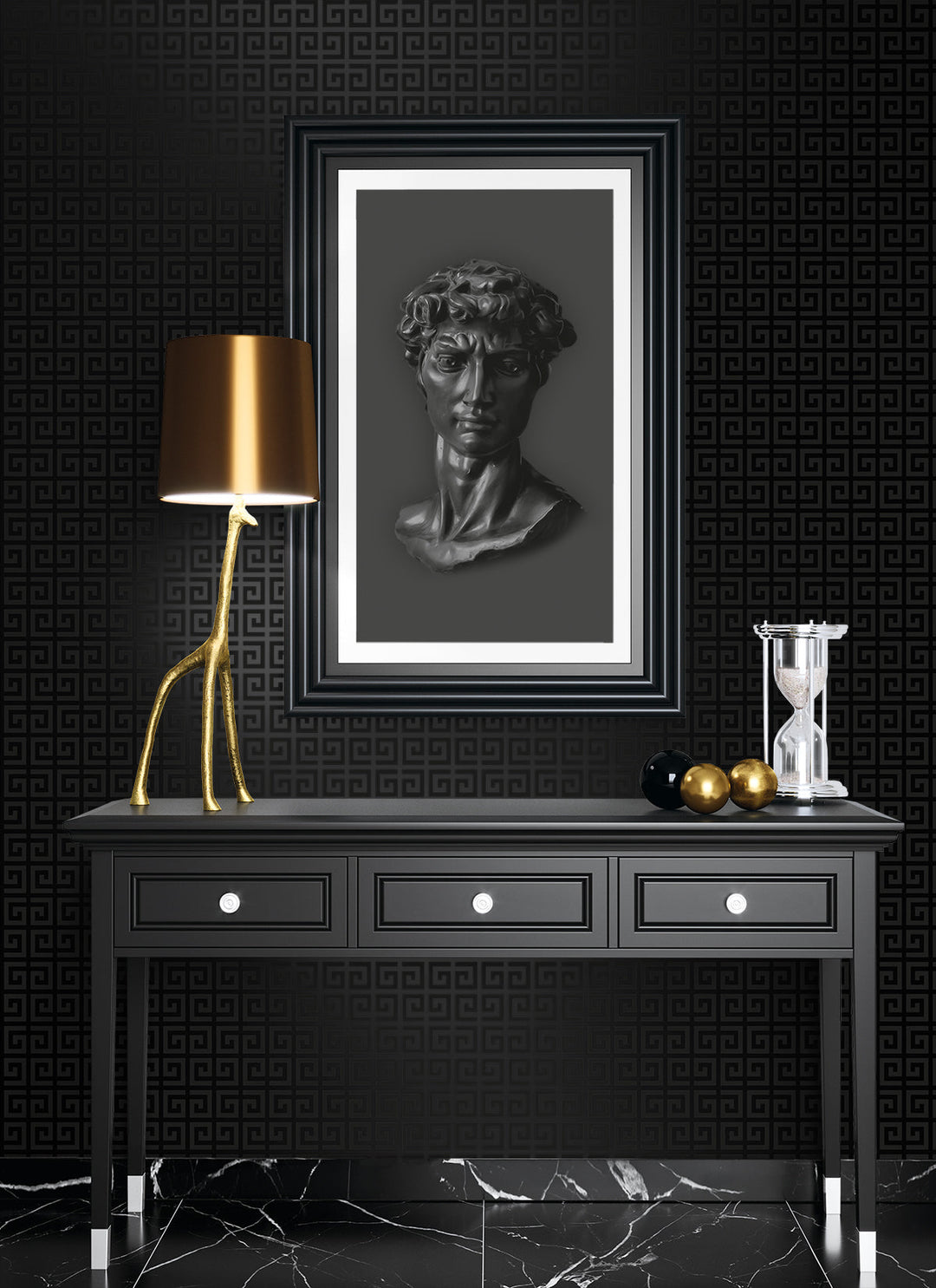 Major Greek Key Metallic Onyx WH41920 by Seabrook Designs Designer Wallpaper