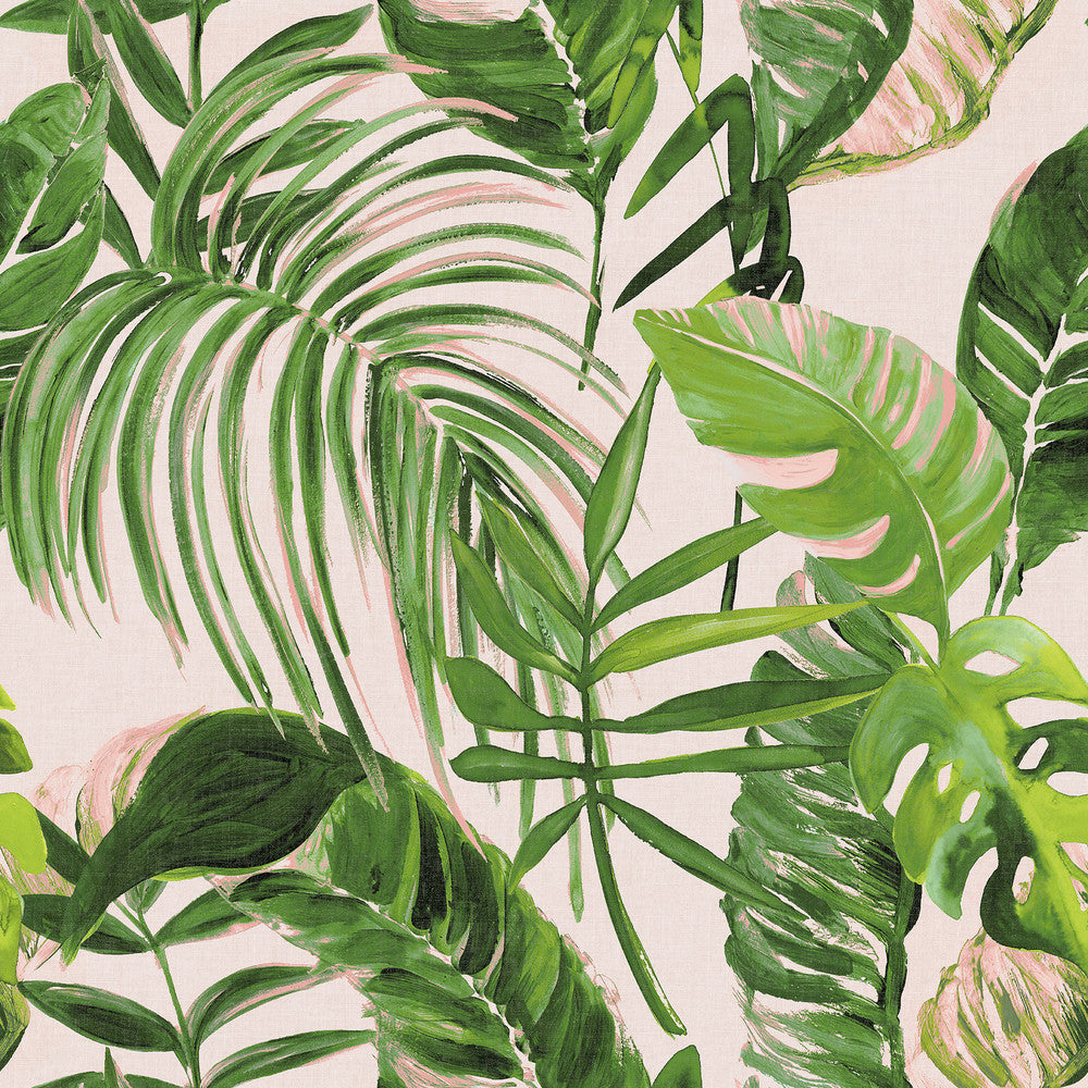 Grover Light Pink Palmera Wallpaper by ohpopsi Wild Covers about 54.2 square feet 19.7-in by 33-ft long roll Unpasted 19.7 - Fabric Carolina -