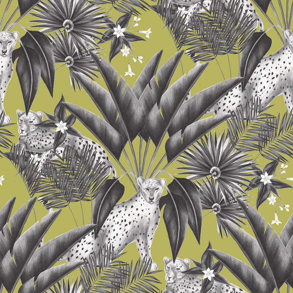 Augustus Grey Jungle Cheetah Wallpaper by ohpopsi Wild Covers about 54.2 square feet 19.7-in by 33-ft long roll Unpasted 19.7 - Fabric Carolina -