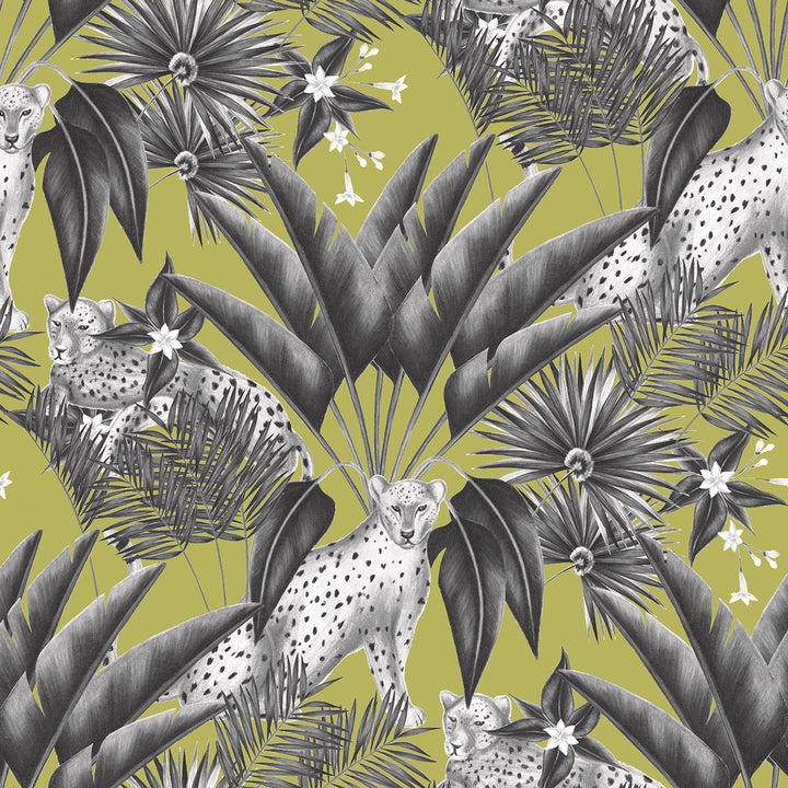 Augustus Grey Jungle Cheetah Wallpaper by ohpopsi Wild Covers about 54.2 square feet 19.7-in by 33-ft long roll Unpasted 19.7 - Fabric Carolina -
