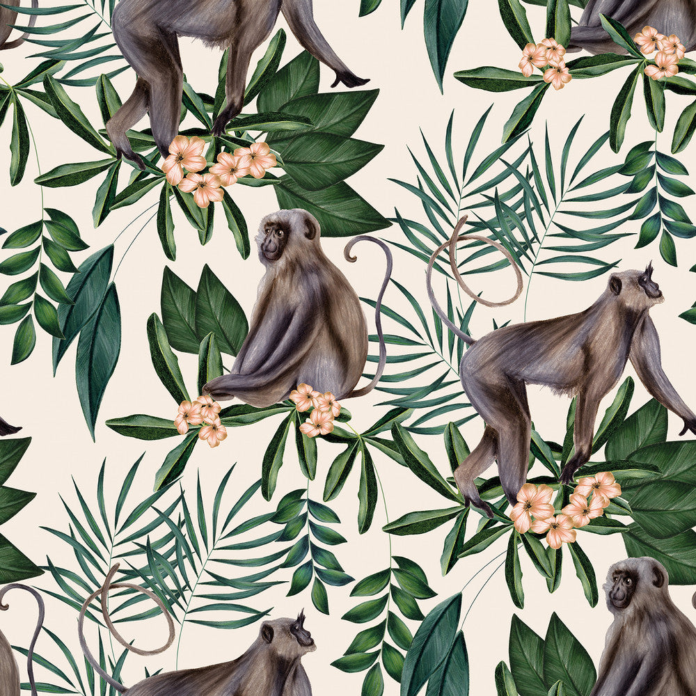Morris Cream Tropical Jungle Wallpaper by ohpopsi Wild Covers about 54.2 square feet 19.7-in by 33-ft long roll Unpasted 19.7 - Fabric Carolina -