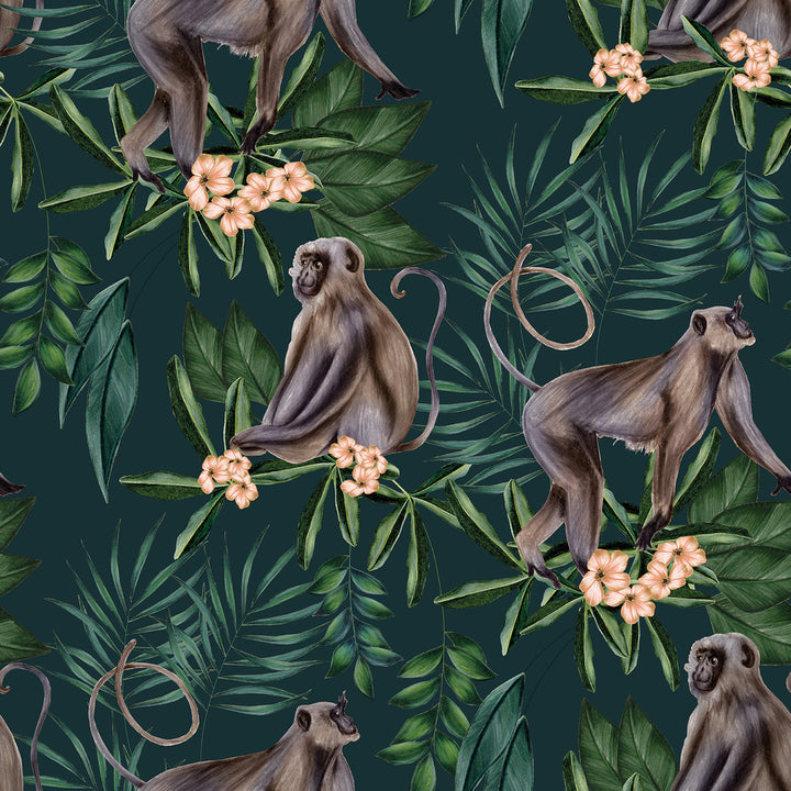 Morris Dark Blue Tropical Jungle Wallpaper by ohpopsi Wild Covers about 54.2 square feet 19.7-in by 33-ft long roll Unpasted 19.7 - Fabric Carolina -