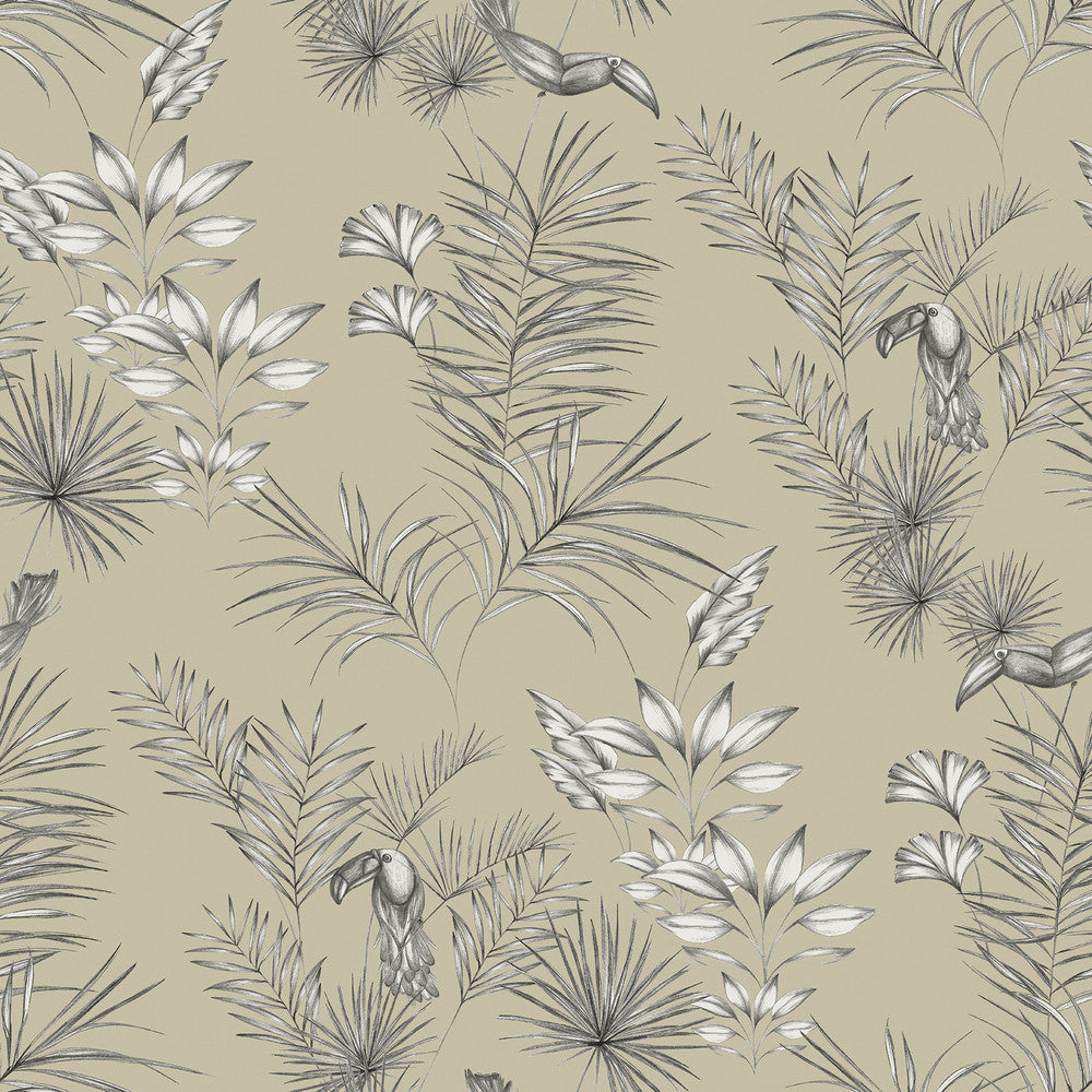 Shelly Grey Toucan Toile Wallpaper by ohpopsi Wild Covers about 54.2 square feet 19.7-in by 33-ft long roll Unpasted 19.7 - Fabric Carolina -