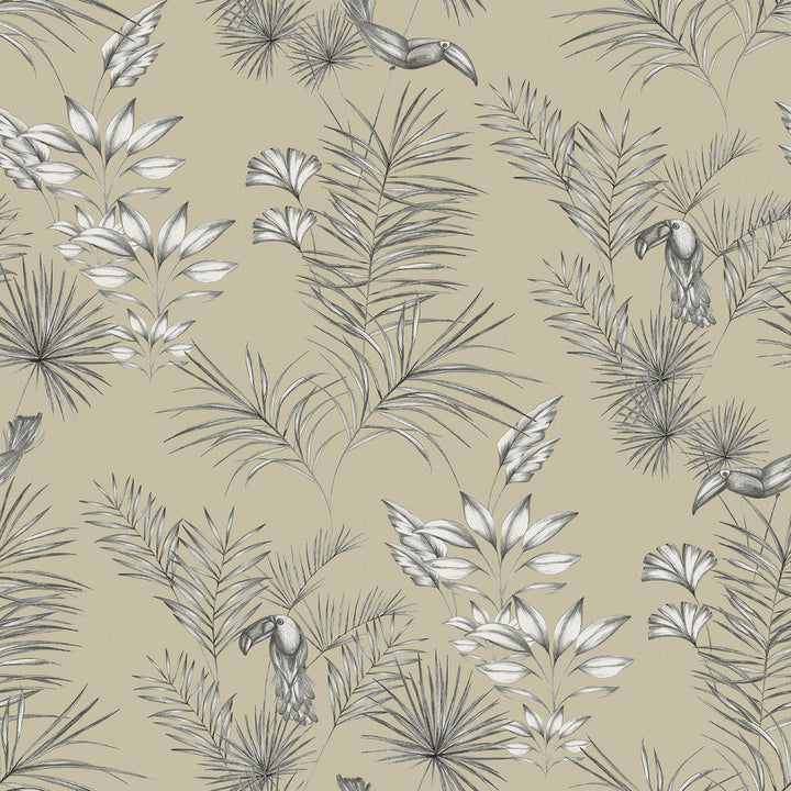 Shelly Grey Toucan Toile Wallpaper by ohpopsi Wild Covers about 54.2 square feet 19.7-in by 33-ft long roll Unpasted 19.7 - Fabric Carolina -