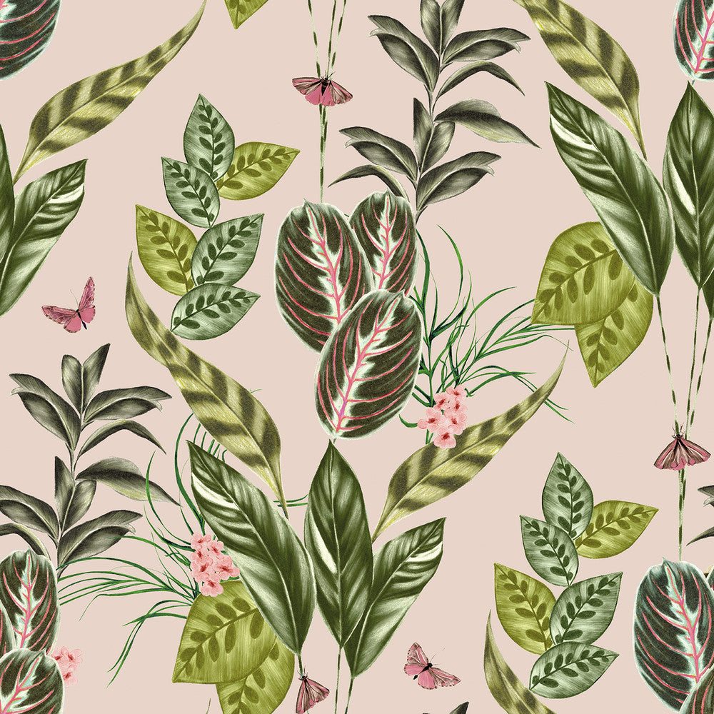Spirit Light Pink Tropical Foliage Wallpaper by ohpopsi Wild Covers about 54.2 square feet 19.7-in by 33-ft long roll Unpasted 19.7 - Fabric Carolina -