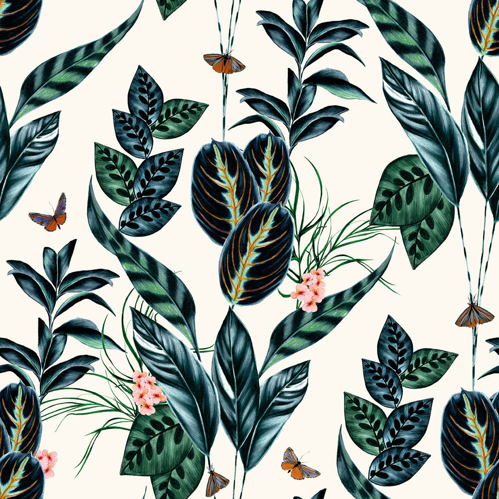 Spirit Indigo Tropical Foliage Wallpaper by ohpopsi Wild Covers about 54.2 square feet 19.7-in by 33-ft long roll Unpasted 19.7 - Fabric Carolina -