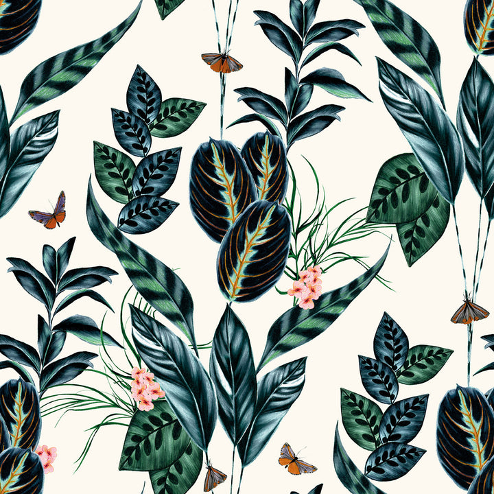 Spirit Indigo Tropical Foliage Wallpaper by ohpopsi Wild Covers about 54.2 square feet 19.7-in by 33-ft long roll Unpasted 19.7 - Fabric Carolina -