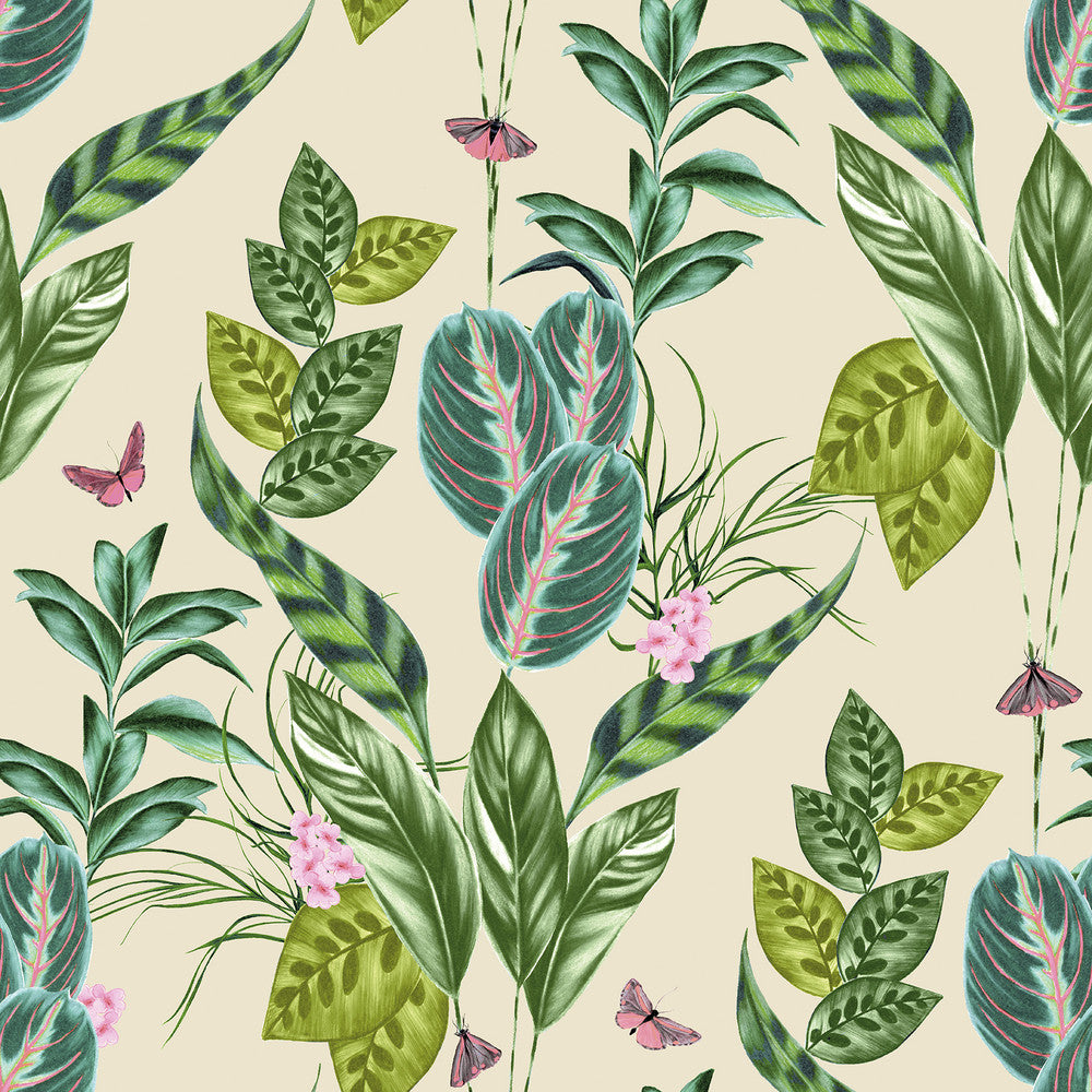 Spirit Green Tropical Foliage Wallpaper by ohpopsi Wild Covers about 54.2 square feet 19.7-in by 33-ft long roll Unpasted 19.7 - Fabric Carolina -