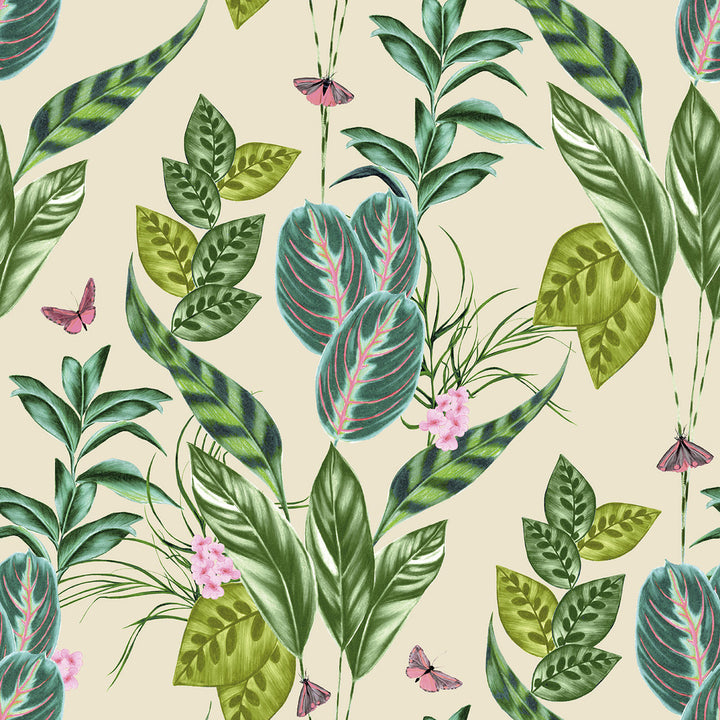 Spirit Green Tropical Foliage Wallpaper by ohpopsi Wild Covers about 54.2 square feet 19.7-in by 33-ft long roll Unpasted 19.7 - Fabric Carolina -