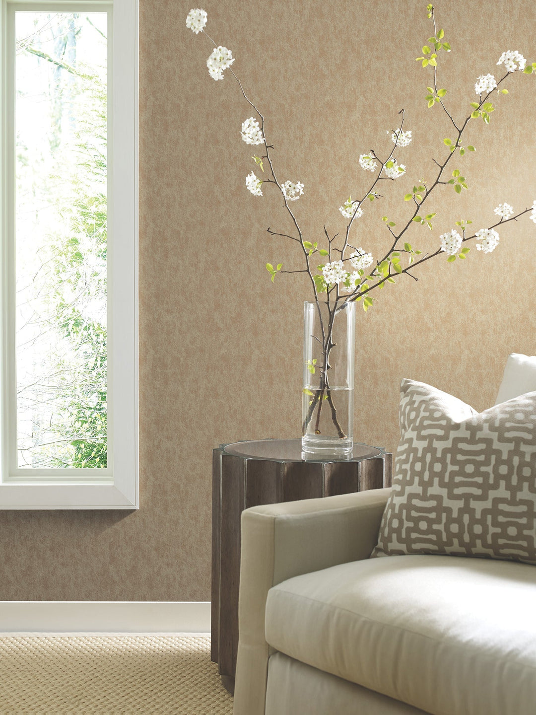 Shimmering Patina Gold on Taupe Wallpaper by Antonina Vella Designer
