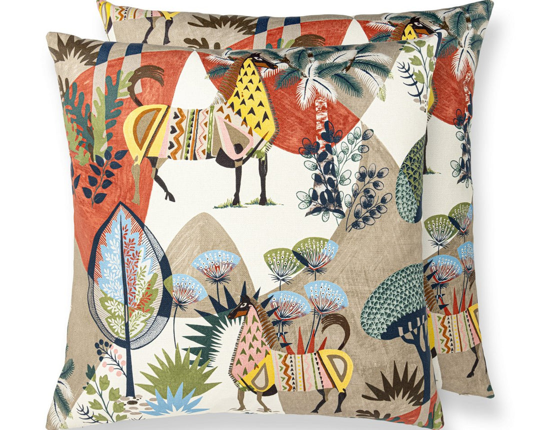 Llamas Pillow 24 X 24 - Red Tan Multi WWSEDK166610001 by Scalamandre Designer Pillow