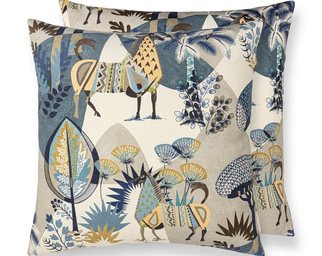 Llamas Pillow 24 X 24 - Bluestone Wheat WWSEDK166610003 by Scalamandre Designer Pillow