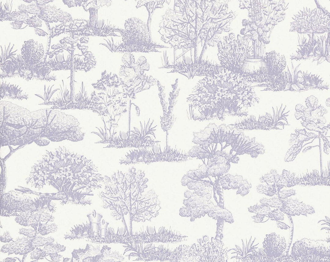Garden Toile Lavender WWWP88605D0001 by Old World Weavers Designer Wallpaper