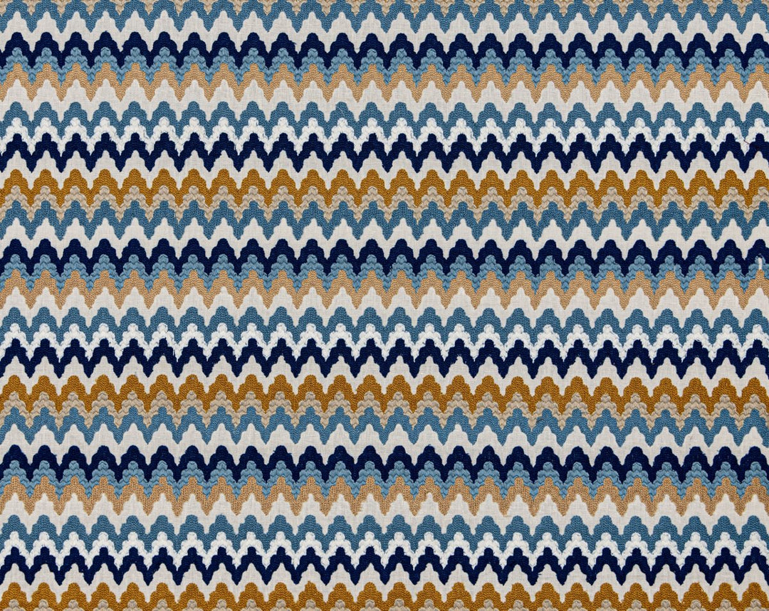 Rainbow Mountain Crewel Denim Gold WW273390003 by Old World Weavers Designer Fabric
