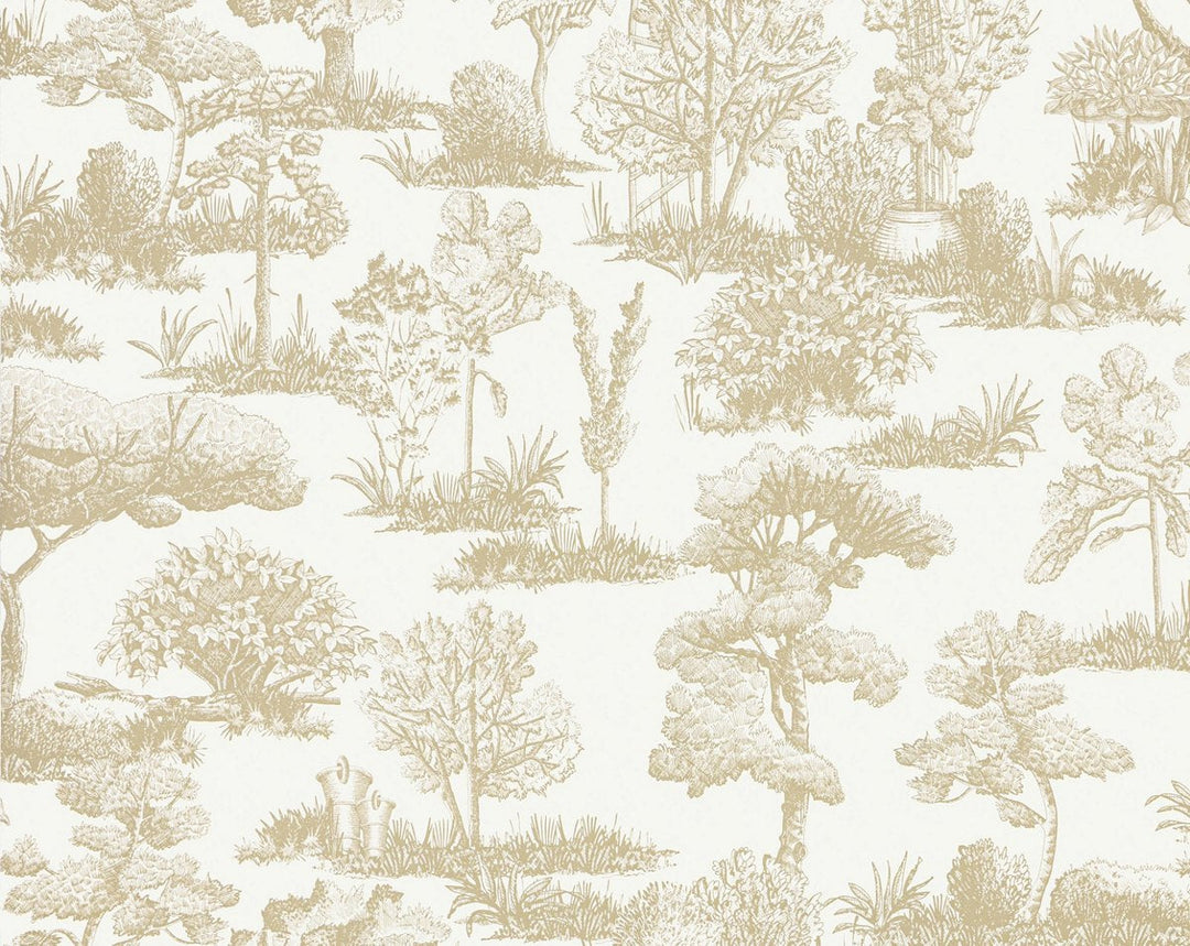 Garden Toile Latte WWWP88605D0007 by Old World Weavers Designer Wallpaper