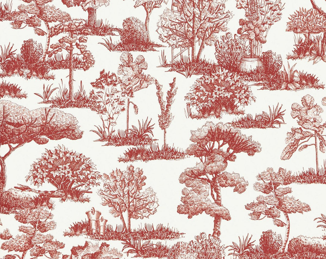Garden Toile Cardinal WWWP88605D0009 by Old World Weavers Designer Wallpaper